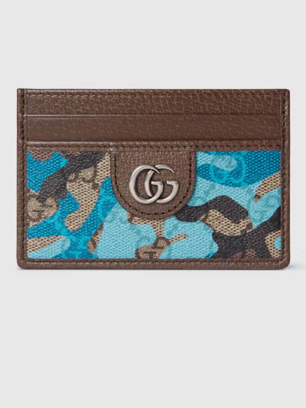NWB Gucci GG Card Case Blue Camouflage Brown Leather💙💝